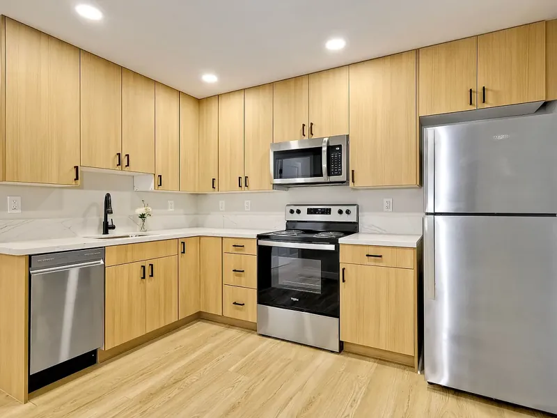 Kitchen with wood cabinets and stainless appliances