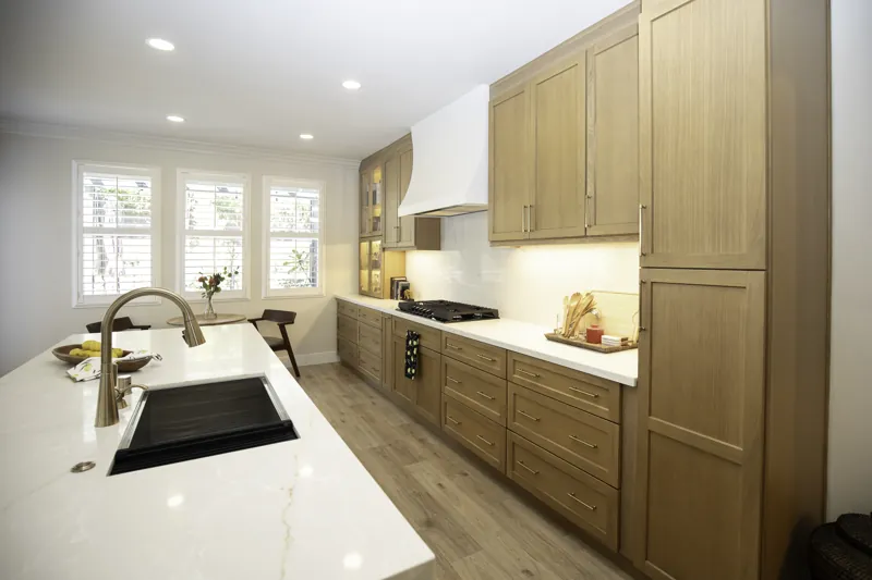 Kitchen countertop, sink and wood cabinetry