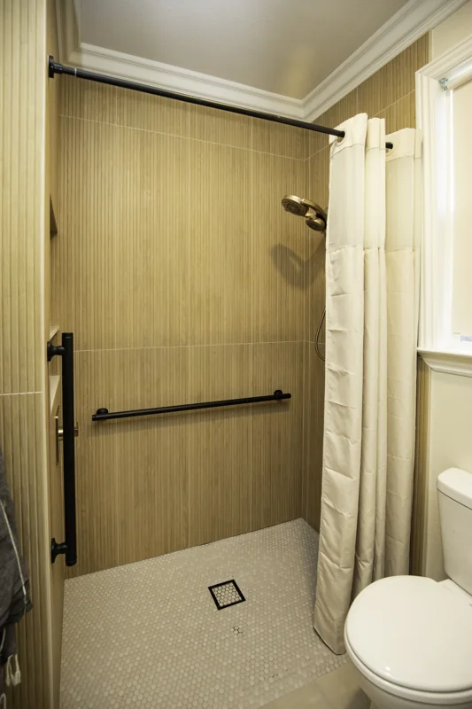 Shower wall and mosaic floor tile detail