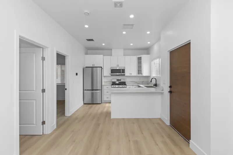 Open living space and kitchen